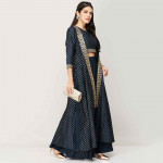 "SPAN Women Printed Blouse with Lehenga and Long Jacket "