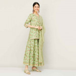 "Women Floral Print Kurti With Printed Lehenga And Dupatta "