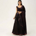 Black Embellished Sequinned Semi-Stitched Lehenga & Unstitched Blouse With Dupatta