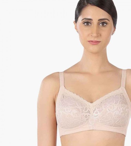 Lace Overlay T-shirt Non-Padded Non-Wired Bra