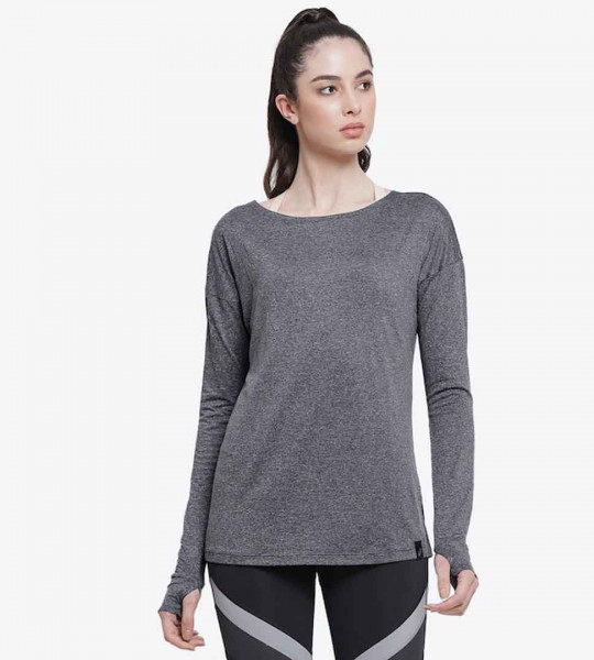 Women Charcoal Grey LS Sports Training T-shirt