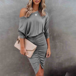 Women Grey Solid Polyester Bodycon Dress