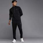 Men Black Brand Logo Printed Poly Knit Track Suit