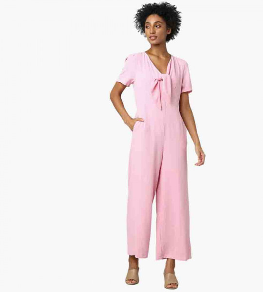 "Women Solid Tie-Up Neck Jumpsuit "