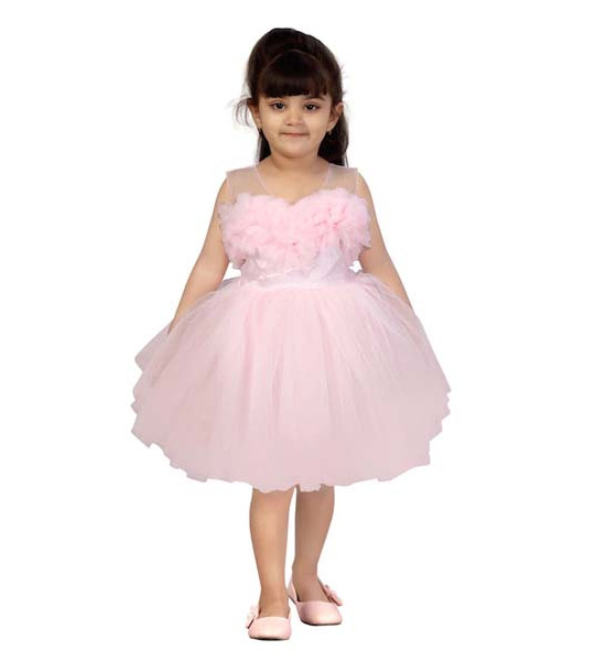 Girls Pink Applique Detail Net Dress