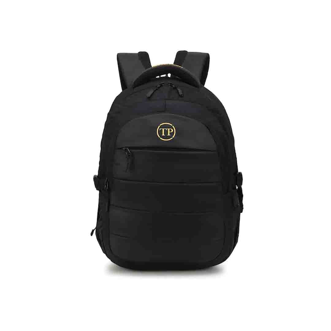 Unisex Black & Yellow Brand Logo Backpack with Compression Straps