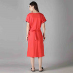 Red Maternity Cotton A-Line Midi Dress