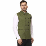 Plain Chinese Collar Sleeveless Cotton jute Nehru Jacket