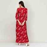 "Women Printed V-Neck Maxi Dress "