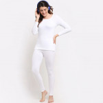 Women White Solid Thermal Top & Bottom