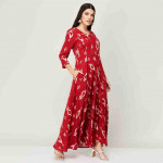 "Women Printed V-Neck Maxi Dress "