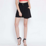 Women Black Solid Loose Fit Regular Shorts