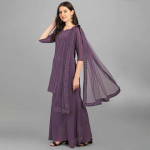 Lavender Embroidered Silk Georgette Semi-Stitched Dress Material