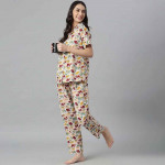 Women Off White & Red Cotton Printed Night suit