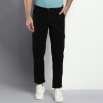 Men Black Tapered Fit Cargos Trousers